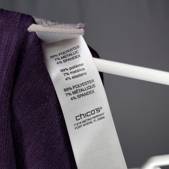 Chico's Easywear Cardigan 3 XL Purple Metallic Rib Texture Open Princess Jacket - Picture 7 of 8